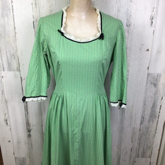 Vintage 30’s Handmade Prairie Peasant Maxi Dress Micro Floral Bow Cottage-core - Picture 3 of 15